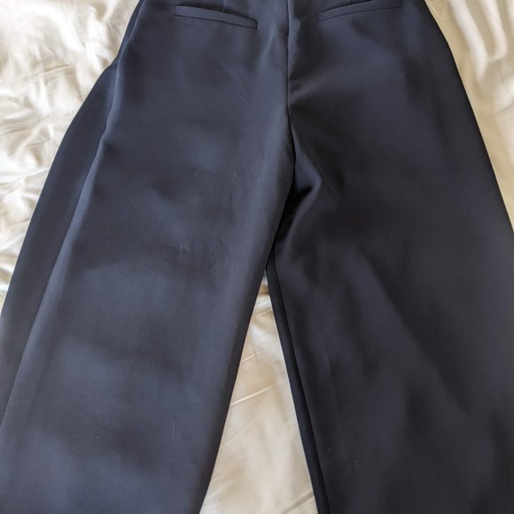 COS Womens Paper Bag Waist Tie High Waist Belted Wide Leg Navy Blue Wool Pants - Picture 4 of 5